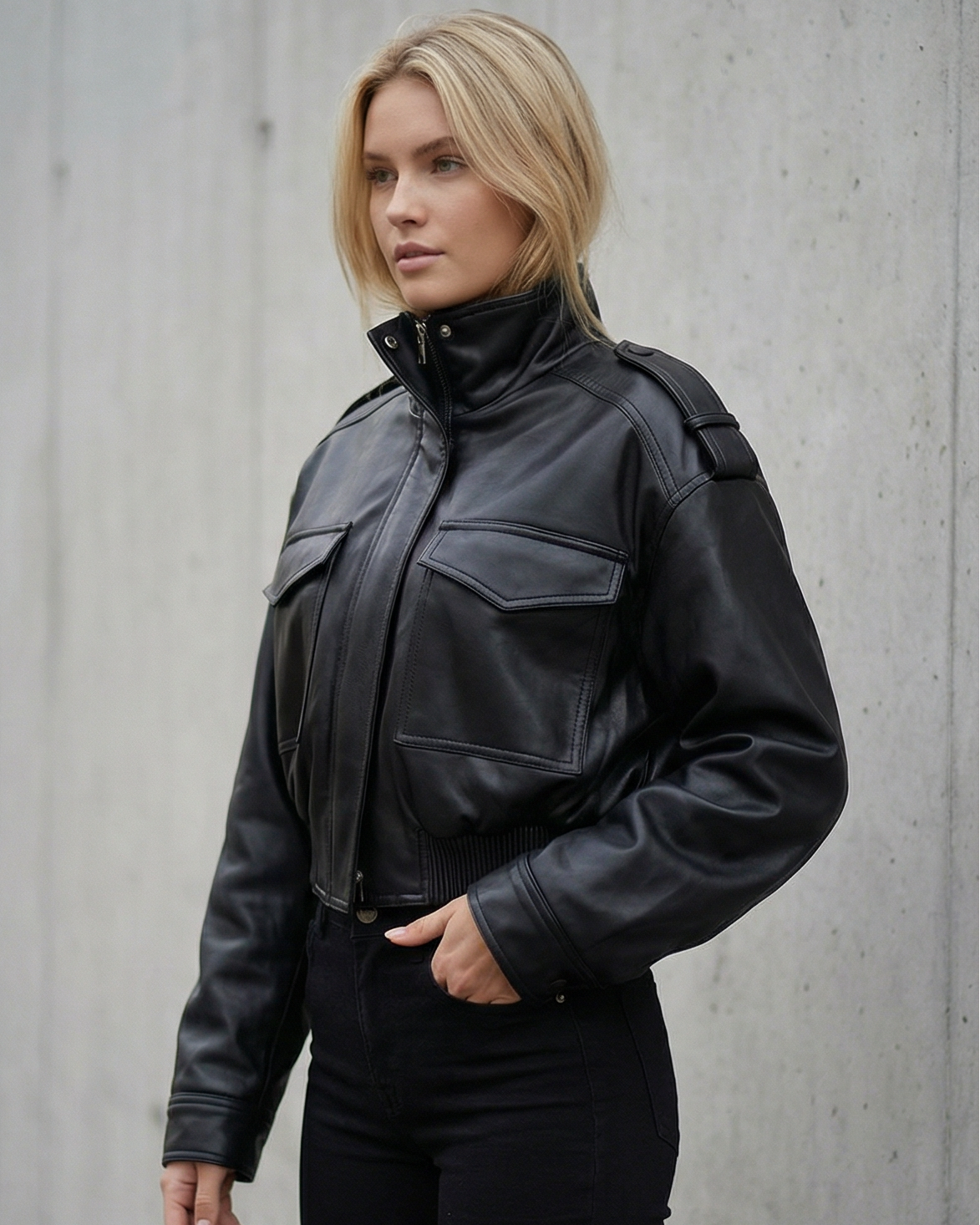 ARIA | Atlas Cropped Leather Jacket - Veska