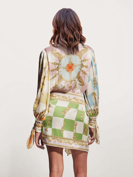 VESTIDO CAMISERO SATINADO ESTAMPADO - Veska