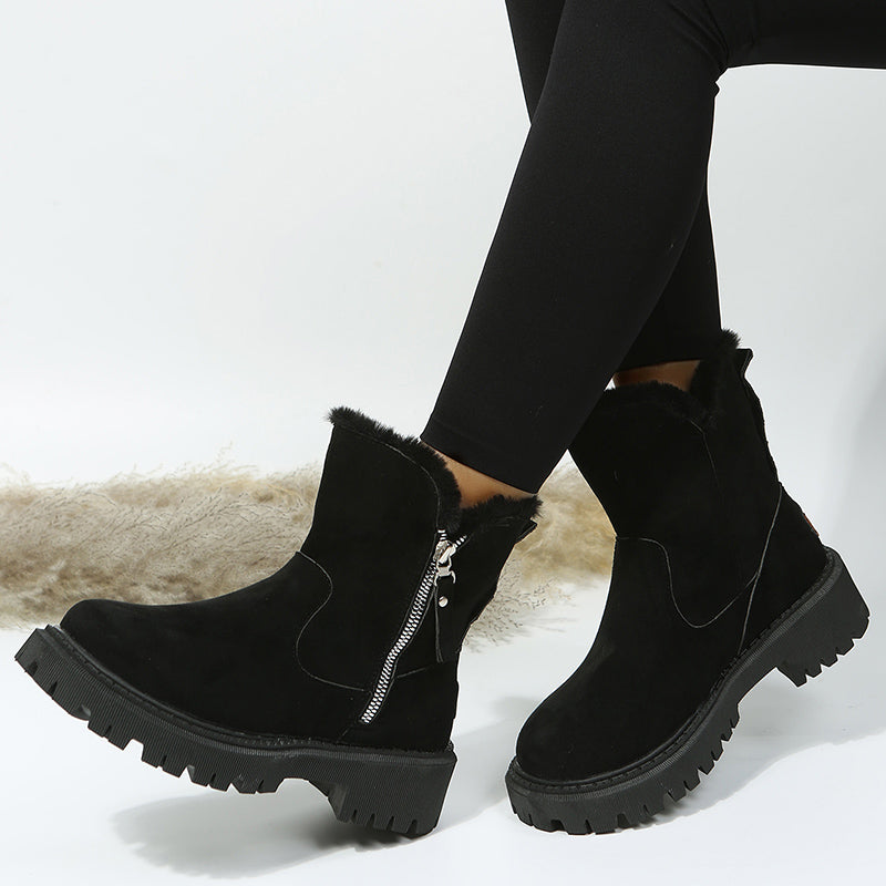Thick Plush Snow Boots Women Faux Suede Non-slip Winter Shoes - Veska