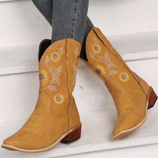 Embroidered sunflower figure fashion Martin boots - Veska