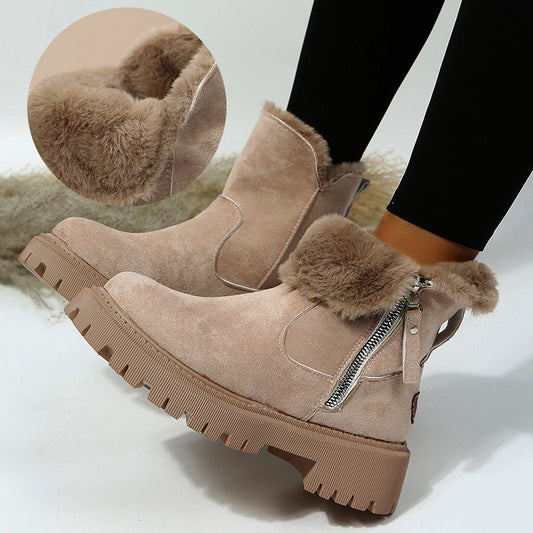 Thick Plush Snow Boots Women Faux Suede Non-slip Winter Shoes - Veska