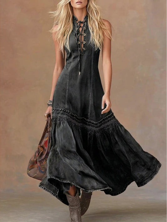 Women's Casual Sleeveless Denim Fishtail Dress - Veska
