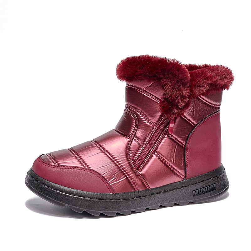 Winter Thick Plush Snow Boots With Side ZIpper High Top Platform Warm Cotton Shoes Women Solid Waterproof Fleece Walking Boot - Veska 