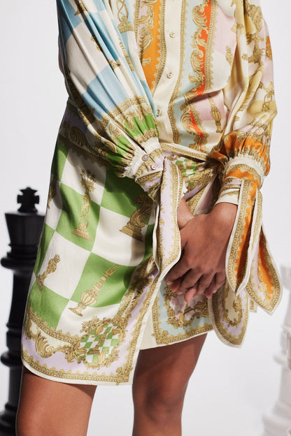 VESTIDO CAMISERO SATINADO ESTAMPADO - Veska 