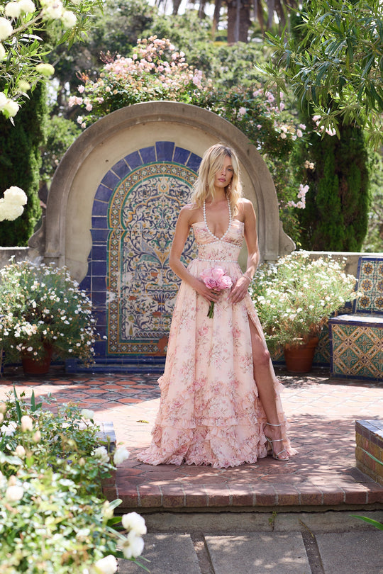 Serena™ | Vestido en Tejido Tappeto Pesca Rosa Algodón - Veska 