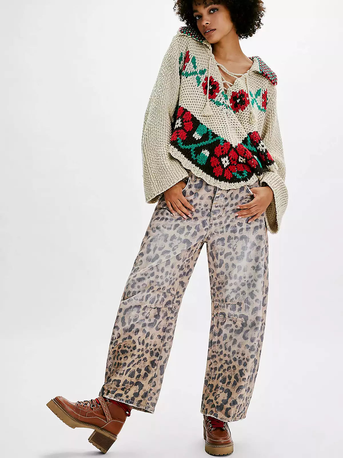 Leopard Print Barrel Jeans - Veska 
