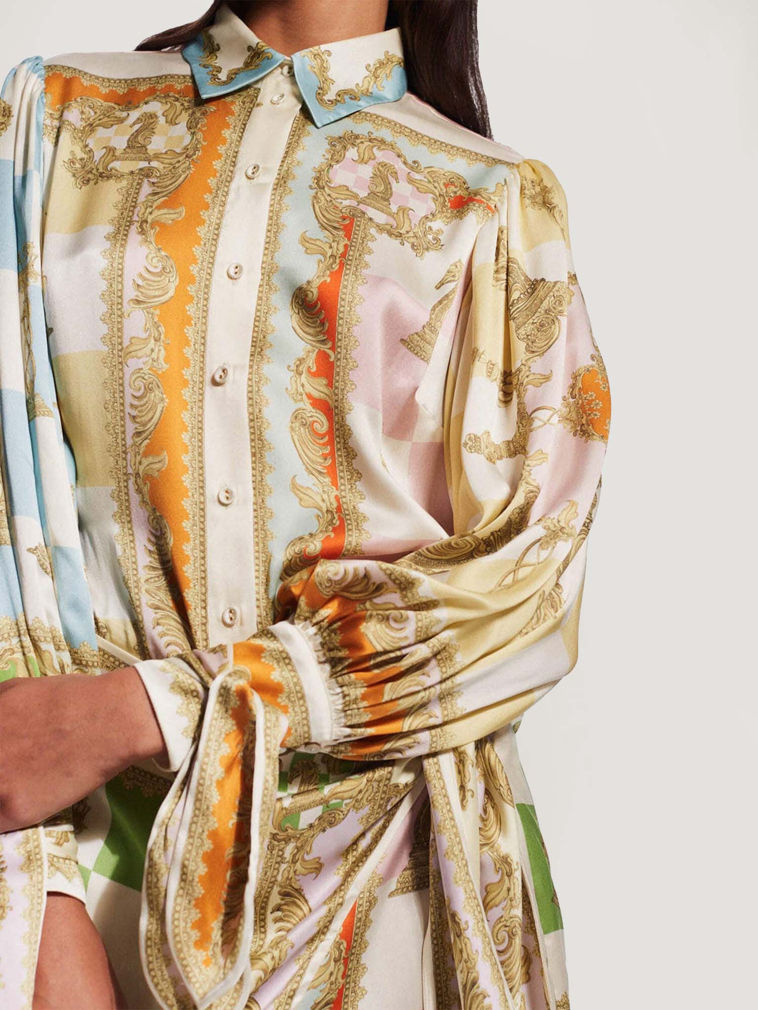 VESTIDO CAMISERO SATINADO ESTAMPADO - Veska 