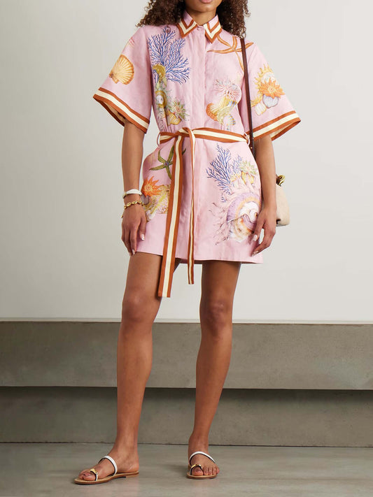 VESTIDO CAMISERO ESTAMPADO CON CINTURÓN - Veska 