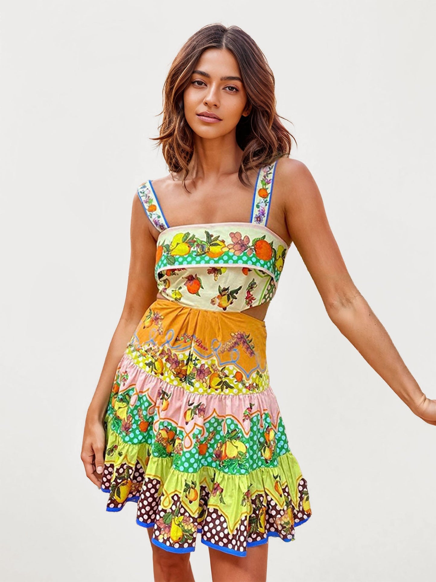 VESTIDO MINI ESTAMPADO CON ESCOTE RECTO - Veska 