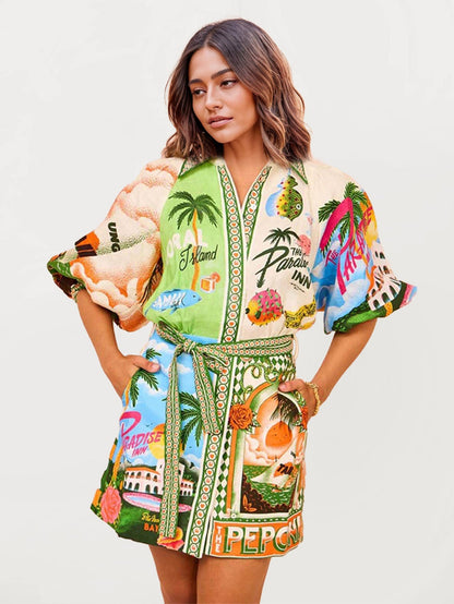 VESTIDO CAMISERO ESTAMPADO PARADISE - Veska 
