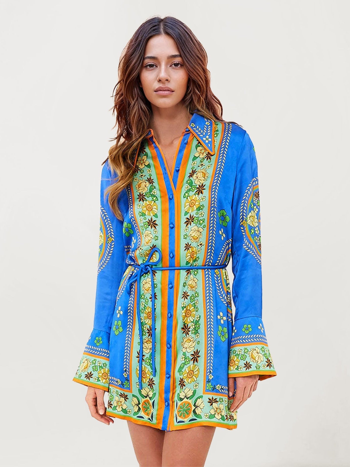 MINI VESTIDO BOHEMIO CON CINTURÓN - Veska 