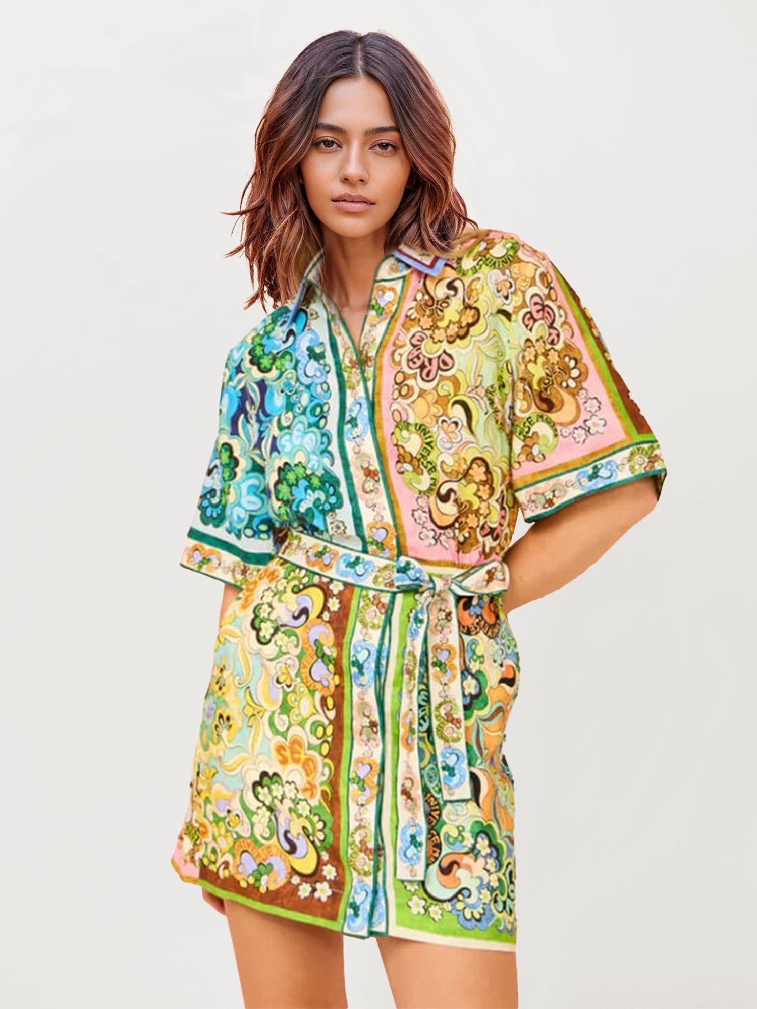 VESTIDO CAMISERO ESTAMPADO CON CINTURÓN - Veska 