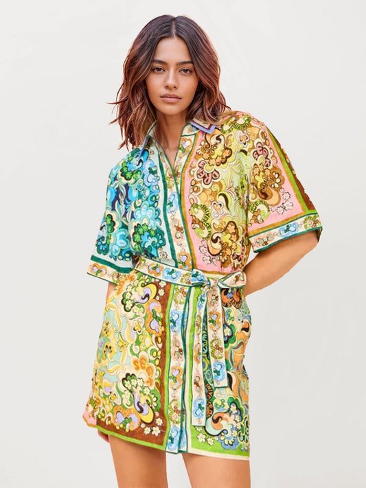 VESTIDO CAMISERO ESTAMPADO CON CINTURÓN - Veska 