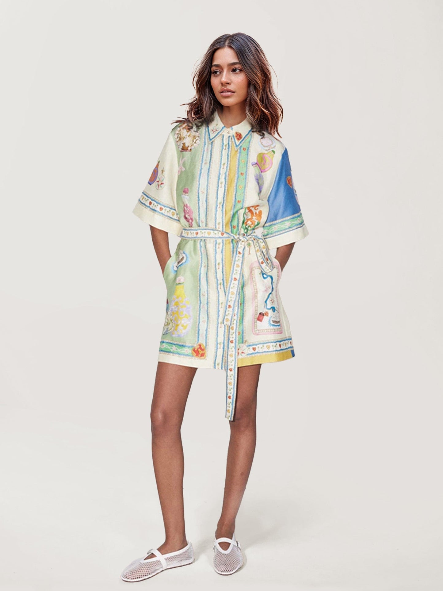 VESTIDO CAMISERO ESTAMPADO VINTAGE - Veska 