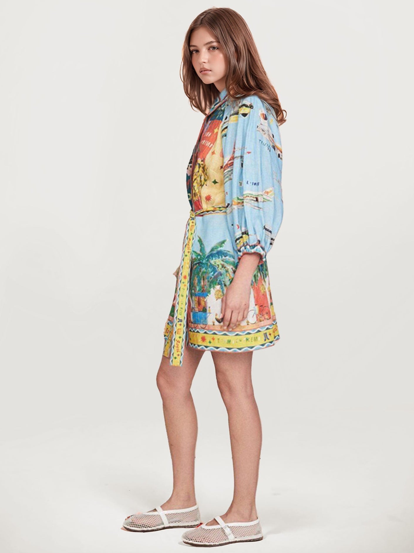 VESTIDO CAMISERO MINI ESTAMPADO ARTÍSTICO - Veska 