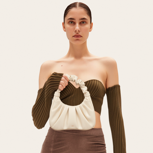 BOLSO FRUNCIDO Piel beige - Veska 