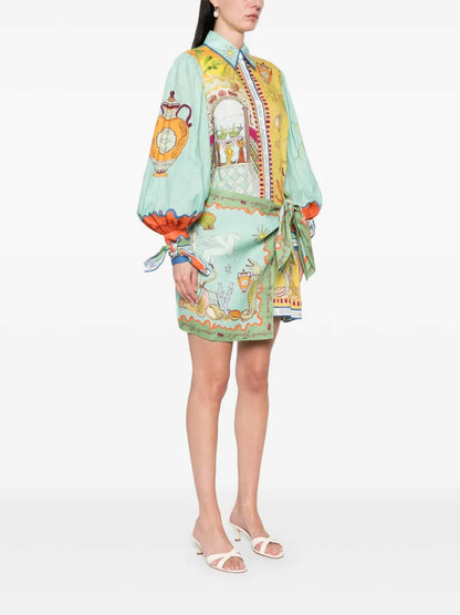 VESTIDO CAMISERO ESTAMPADO ARTÍSTICO - Veska 