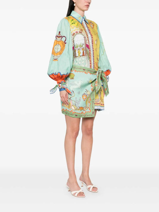 VESTIDO CAMISERO ESTAMPADO ARTÍSTICO - Veska 