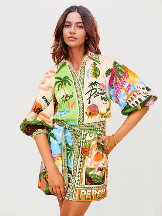 VESTIDO CAMISERO ESTAMPADO PARADISE - Veska