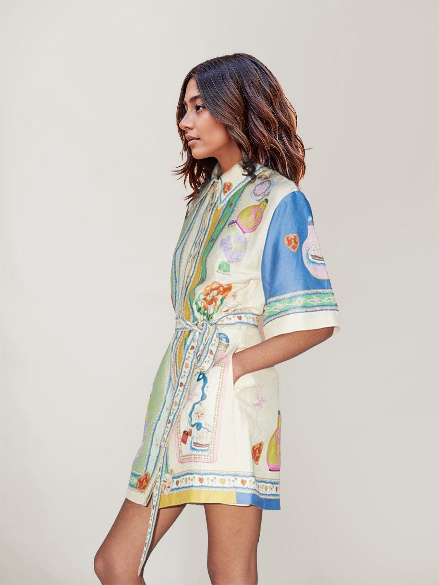 VESTIDO CAMISERO ESTAMPADO VINTAGE - Veska 
