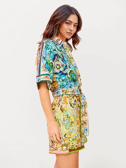 VESTIDO CAMISERO ESTAMPADO CON CINTURÓN - Veska 