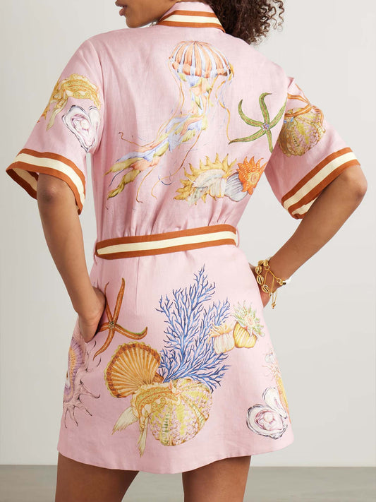 VESTIDO CAMISERO ESTAMPADO CON CINTURÓN - Veska