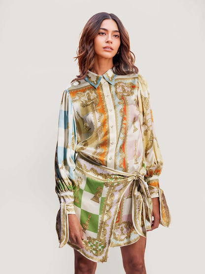 VESTIDO CAMISERO SATINADO ESTAMPADO - Veska 