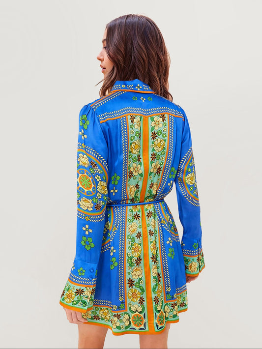 MINI VESTIDO BOHEMIO CON CINTURÓN - Veska 