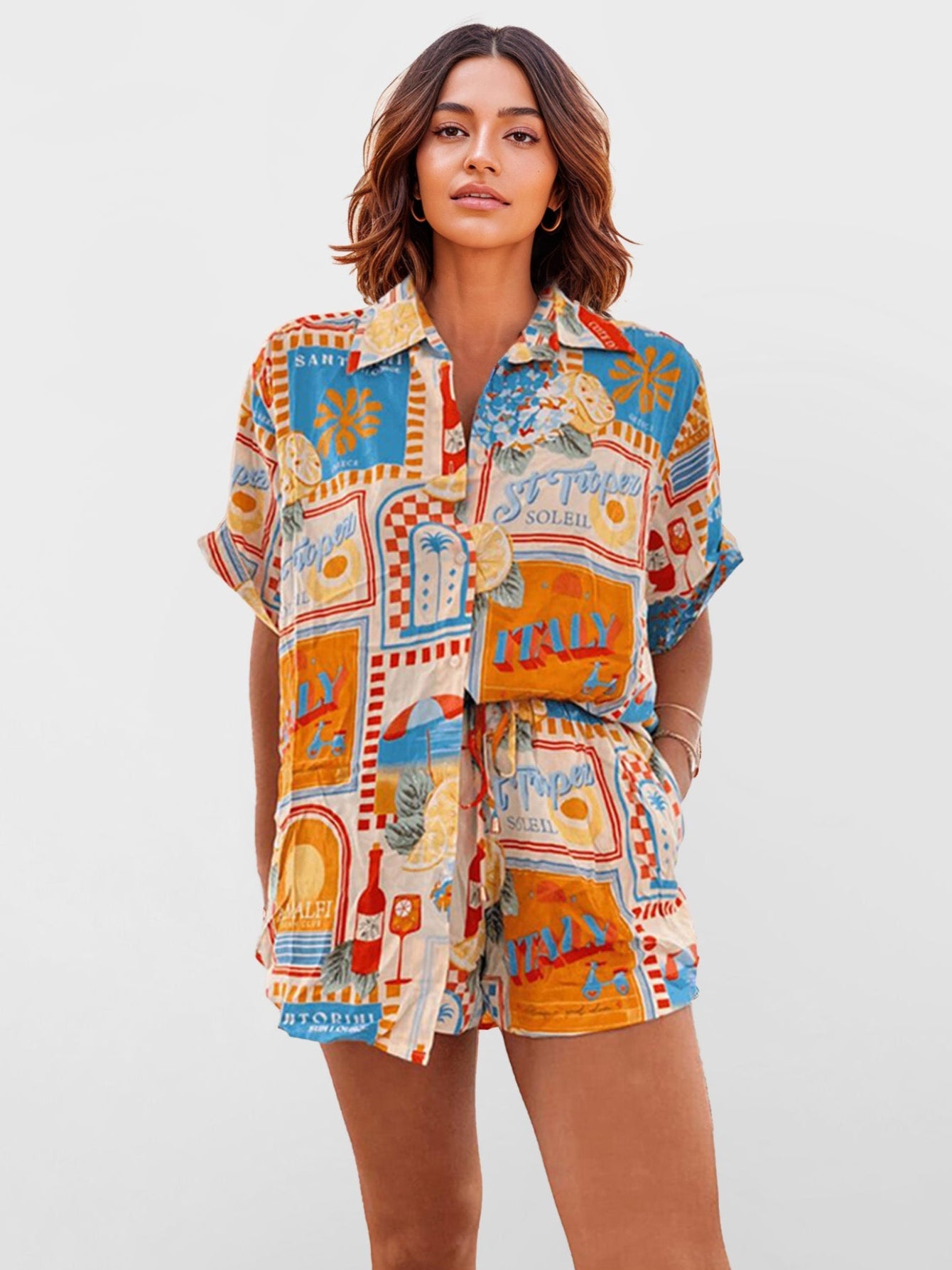 CONJUNTO CAMISA OVERSIZE Y SHORT ESTAMPADO - Veska 