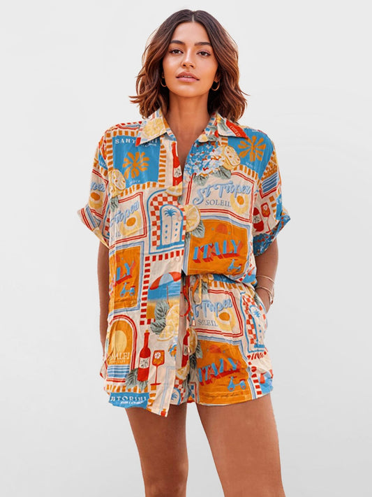 CONJUNTO CAMISA OVERSIZE Y SHORT ESTAMPADO - Veska 