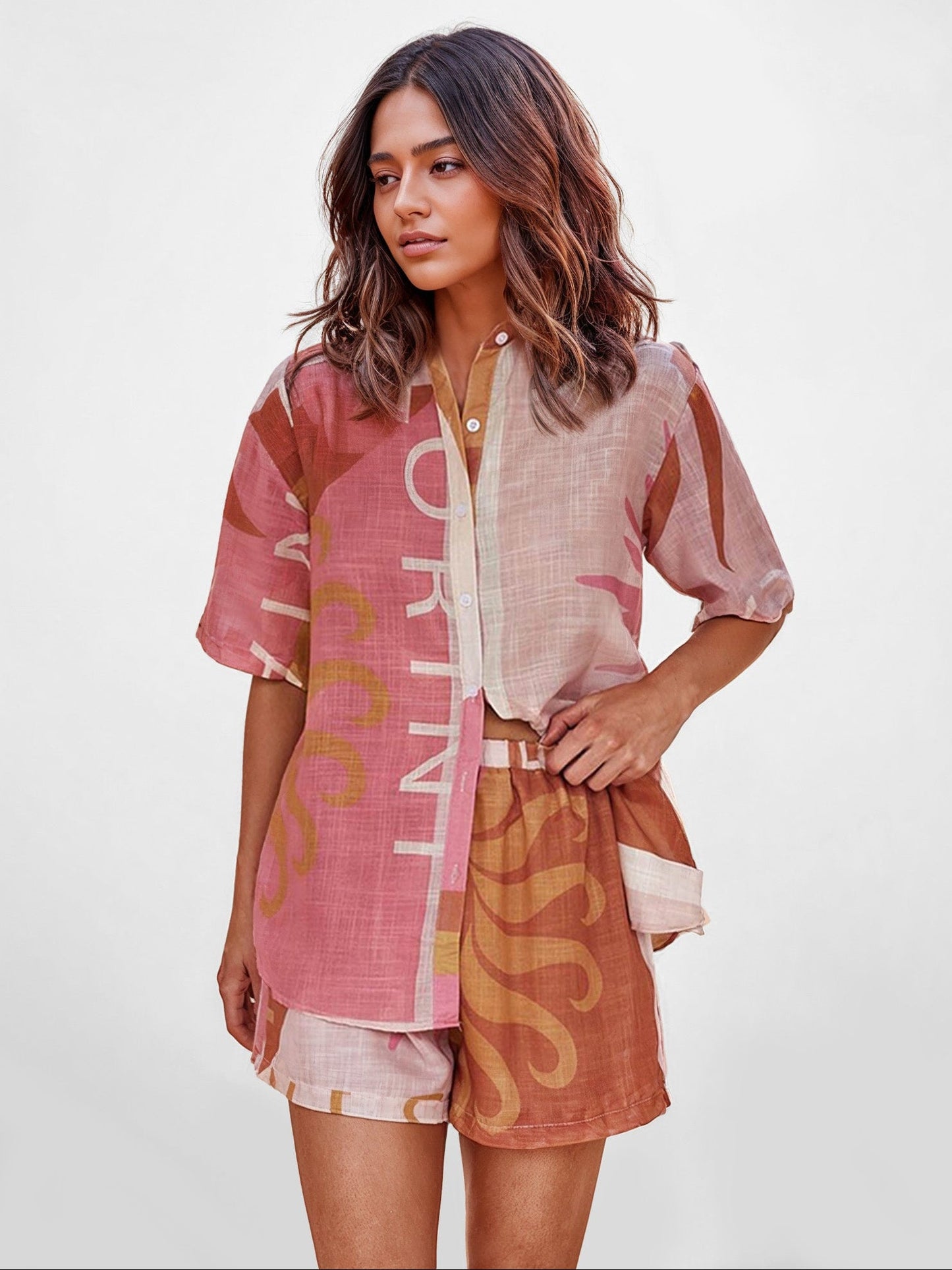 CONJUNTO CAMISERO ESTAMPADO TERRA ROSA - Veska 