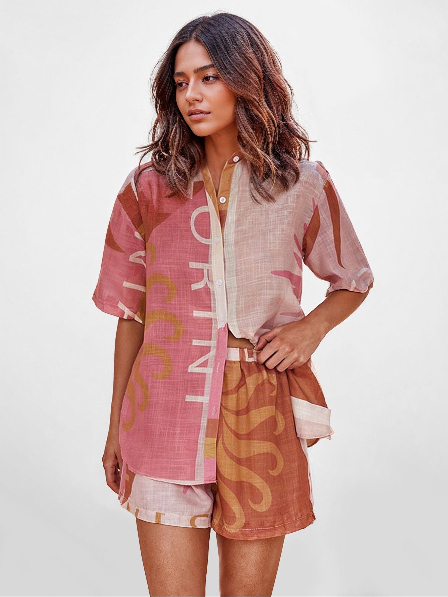 CONJUNTO CAMISERO ESTAMPADO TERRA ROSA - Veska 
