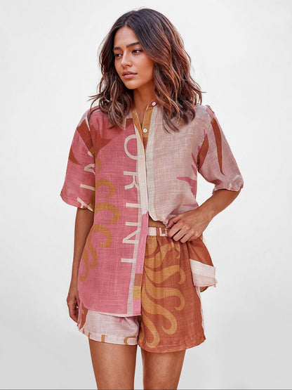 CONJUNTO CAMISERO ESTAMPADO TERRA ROSA - Veska 