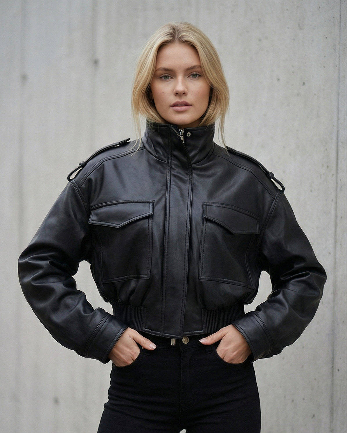ARIA | Atlas Cropped Leather Jacket - Veska 
