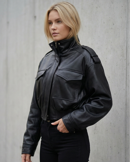 ARIA | Atlas Cropped Leather Jacket - Veska 