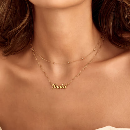 Collar con nombre personalizado de Veska, con placa grabada y cadena ajustable, ideal para mascotas o uso decorativo.