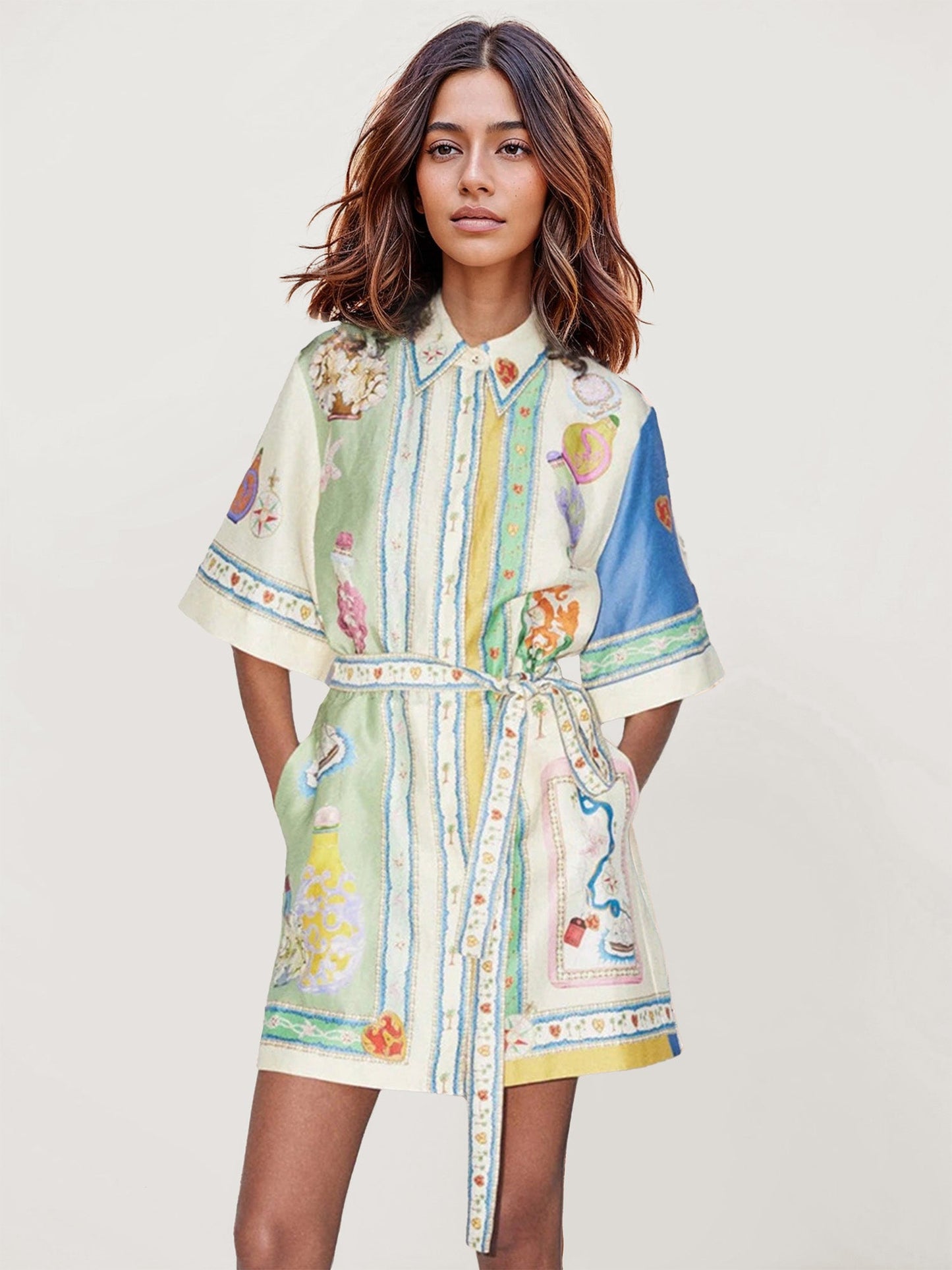VESTIDO CAMISERO ESTAMPADO VINTAGE - Veska 