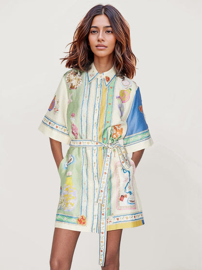 VESTIDO CAMISERO ESTAMPADO VINTAGE - Veska 