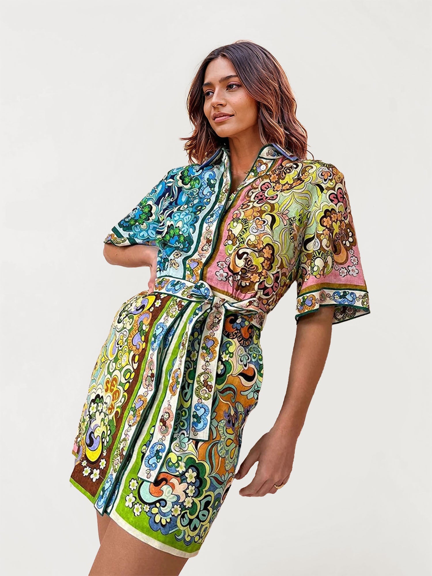 VESTIDO CAMISERO ESTAMPADO CON CINTURÓN - Veska 