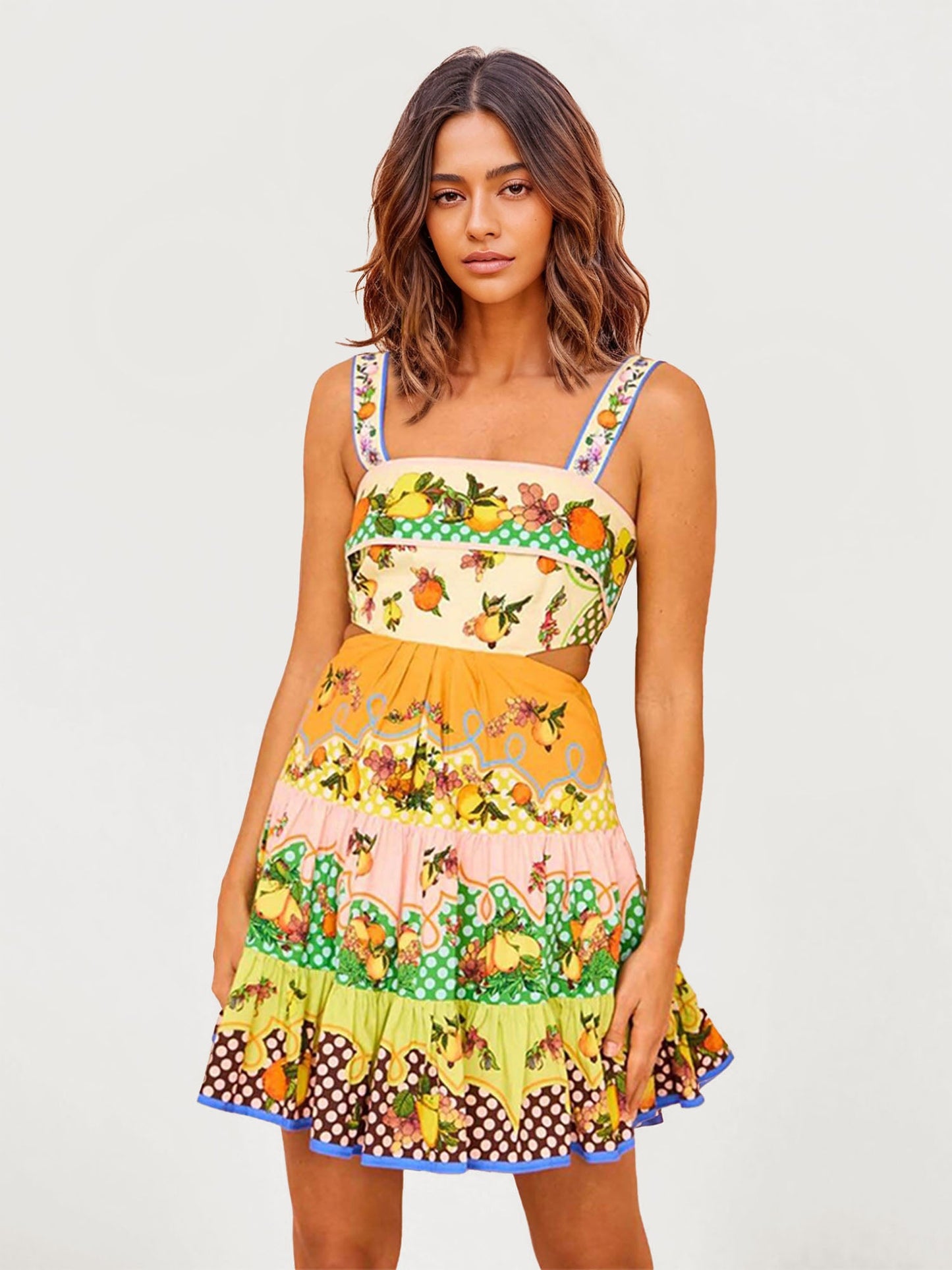 VESTIDO MINI ESTAMPADO CON ESCOTE RECTO - Veska 