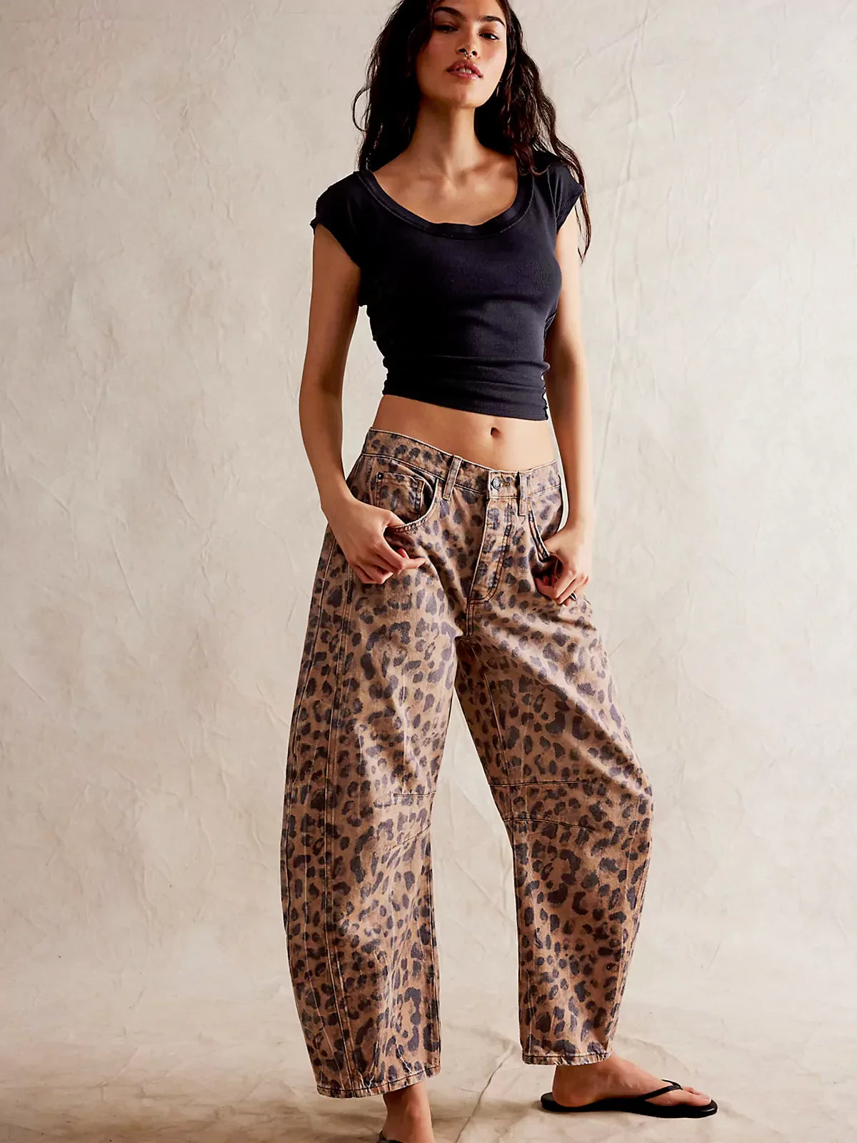 Leopard Print Barrel Jeans - Veska 