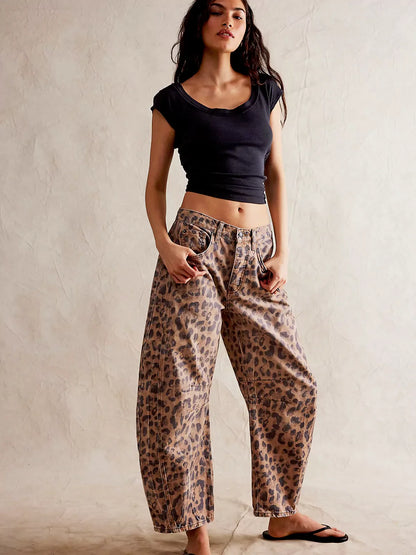 Leopard Print Barrel Jeans - Veska 