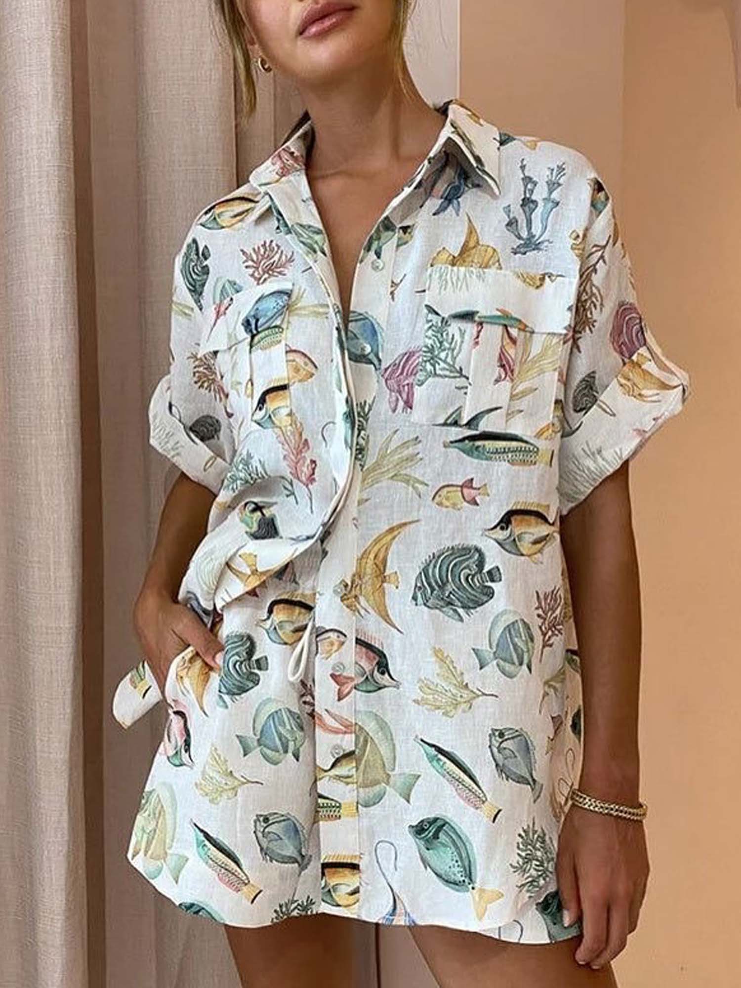 CONJUNTO CAMISERO ESTAMPADO MARINO - Veska 