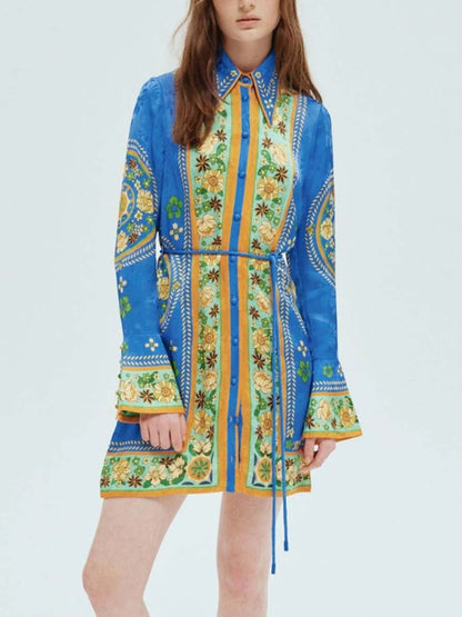 MINI VESTIDO BOHEMIO CON CINTURÓN - Veska 