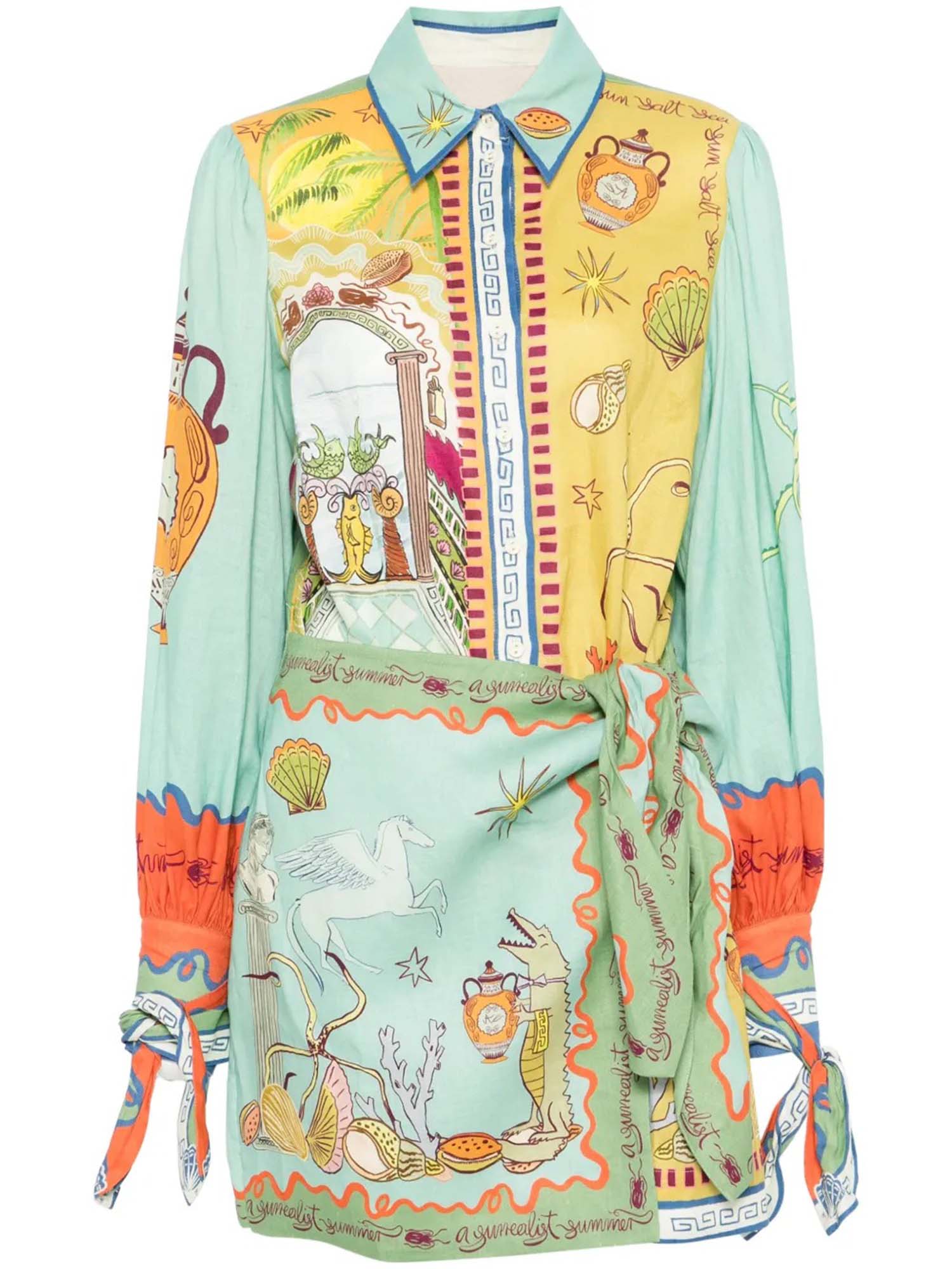 VESTIDO CAMISERO ESTAMPADO ARTÍSTICO - Veska 