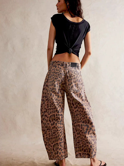 Leopard Print Barrel Jeans - Veska 