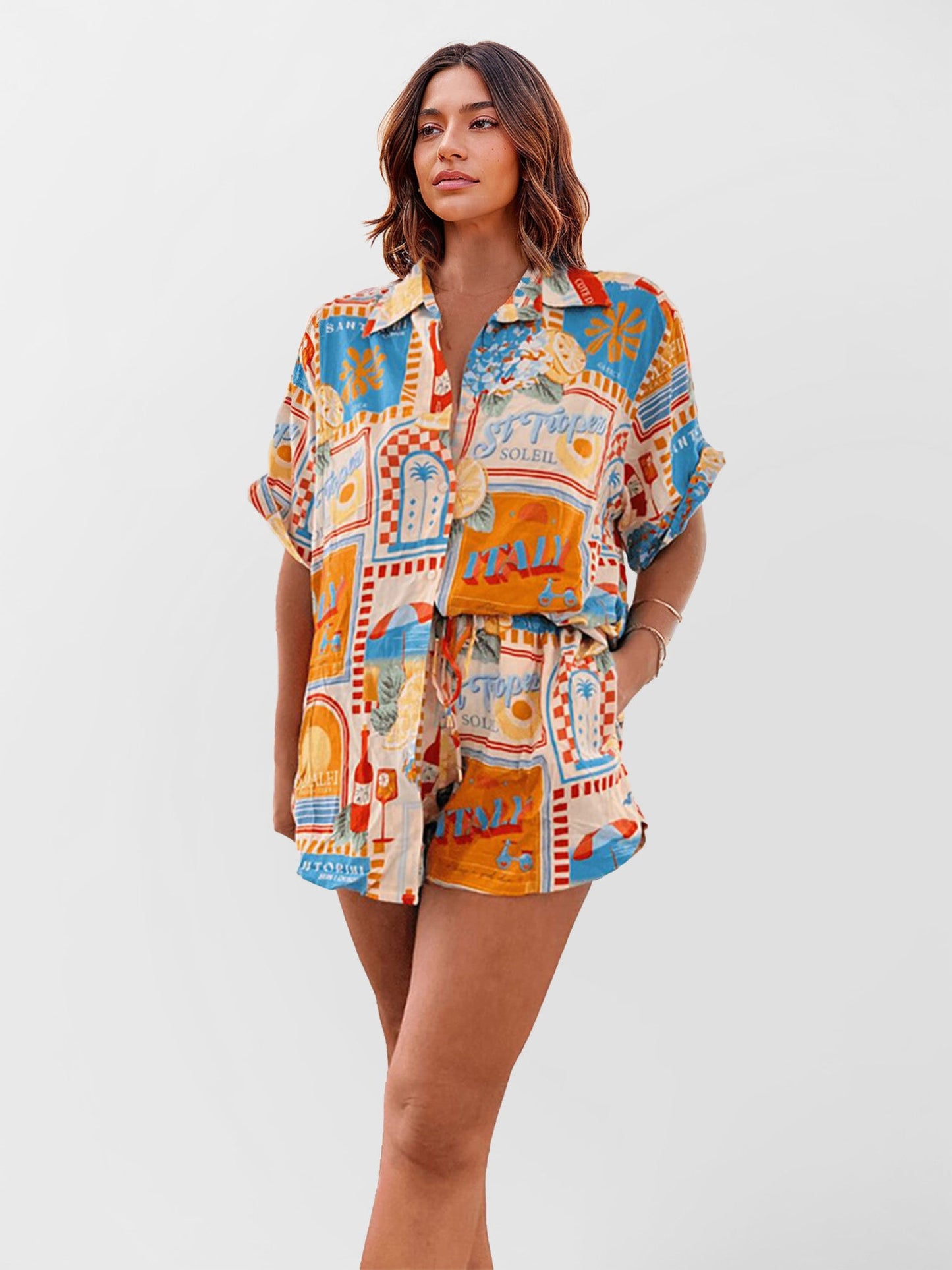 CONJUNTO CAMISA OVERSIZE Y SHORT ESTAMPADO - Veska 