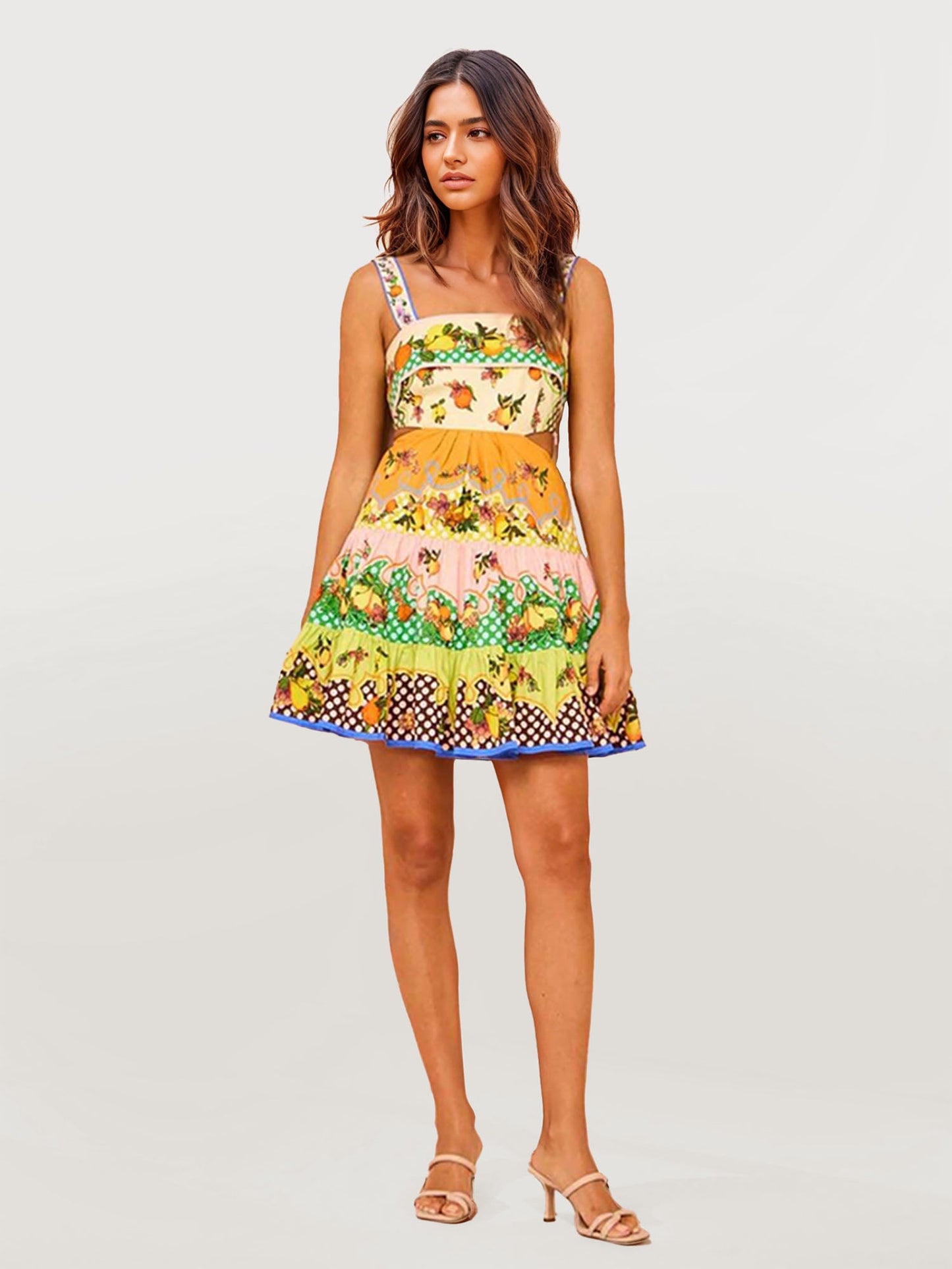 VESTIDO MINI ESTAMPADO CON ESCOTE RECTO - Veska 