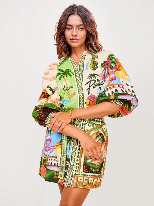 VESTIDO CAMISERO ESTAMPADO PARADISE - Veska 