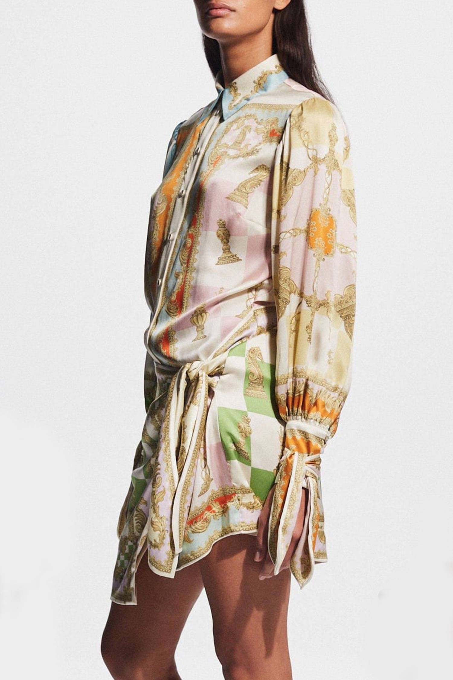 VESTIDO CAMISERO SATINADO ESTAMPADO - Veska 